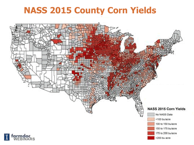 Corn is grown in 2,600 counties, but NASS lacks reliable yield data on huge swaths of the U.S., areas shown in gray on this map.
