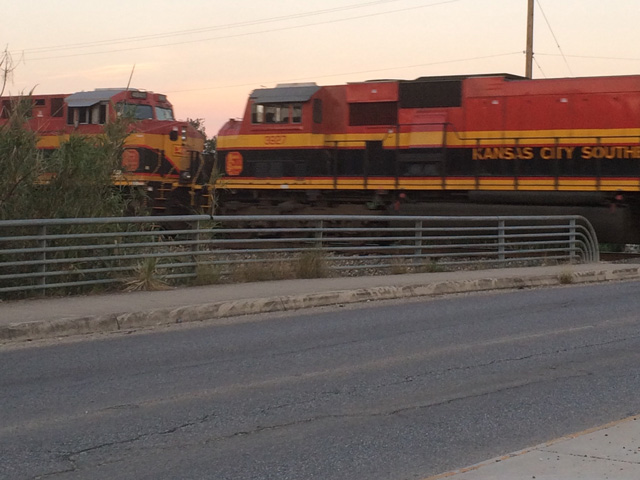 This Kansas City Southern train is moving through San Antonio, Texas. (DTN photo by Mary Kennedy)