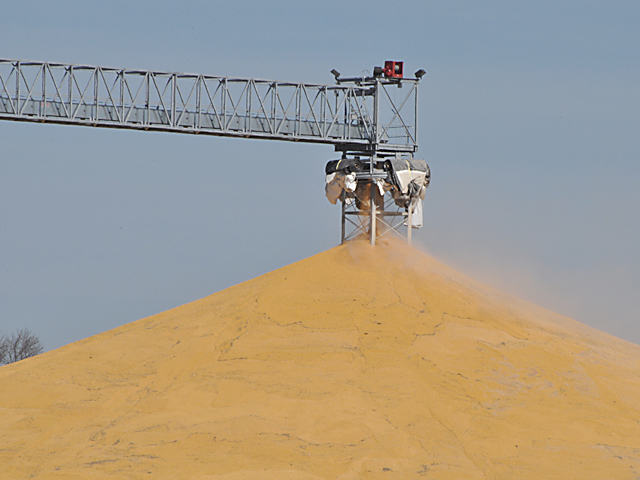A bumper crop leads to piles of grain on the ground, but regulations limit to emergency storage to three months. (DTN file photo by Nick Scalise)