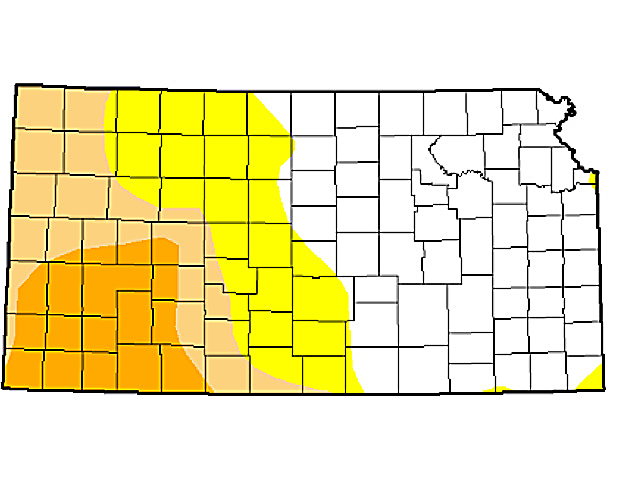 Moderate to severe drought conditions cover more than half of the wheat areas in Kansas. (U.S. Drought Monitor graphic)