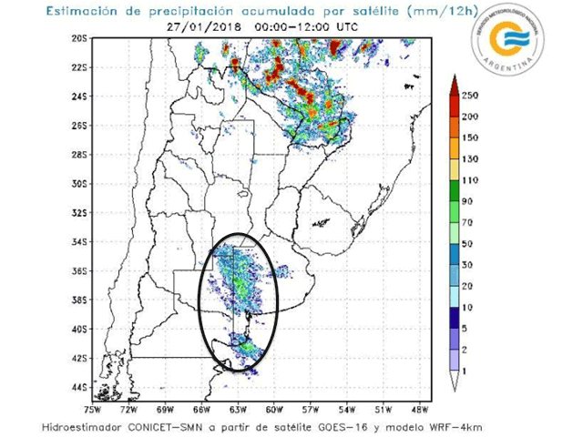 The Argentina weather service identified only a portion of the primary crop belt receiving moderate rainfall during the Jan. 27-28 weekend. (Graphic courtesy of Servicio Meteorologica)