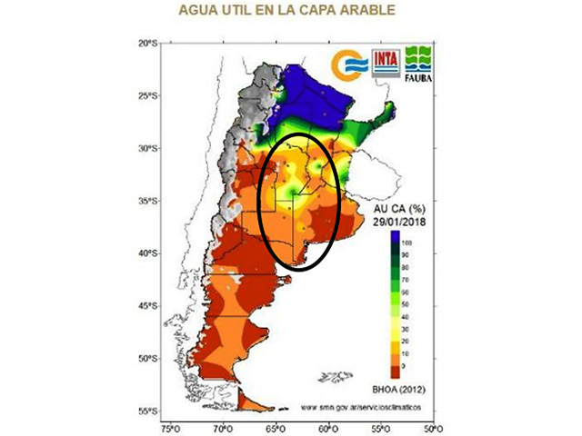 Most of Argentina&#039;s major crop areas have short to very short soil moisture supplies. Forecast rain in the next week will be important for crops. (Facultidad de Agronomia graphic)