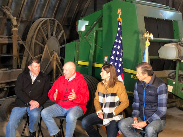 Sen. Mike Rounds, Agriculture Secretary Sonny Perdue, Rep. Kristi Noem and Sen. John Thune hold a town-hall event with farmers on Thursday near Lennox, S.D. (Photo by Chris Clayton) 