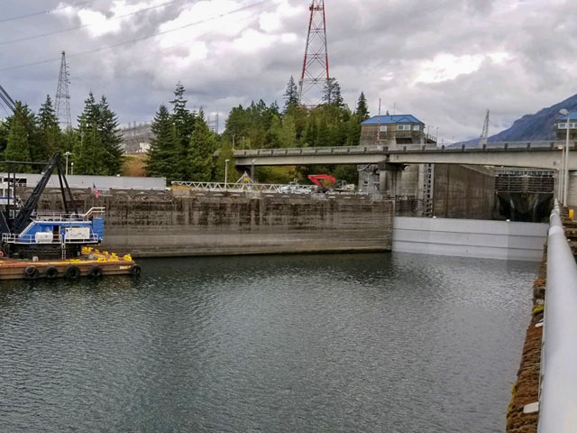 The U.S. Army Corps of Engineers and experts placed stoplogs (a temporary metal structure used to retain a volume of water) and started to drain Bonneville Lock on Sept. 7 to begin the repair process and return the lock to operation as quickly and safely as possible. (Photo courtesy of the USACE Portland District)
