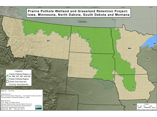 The Prairie Pothole region stretches from northern Montana, across the Dakotas and into Iowa and Minnesota. USDA has announced a new pilot Consevation Reserve Program for the region. (USDA map) 