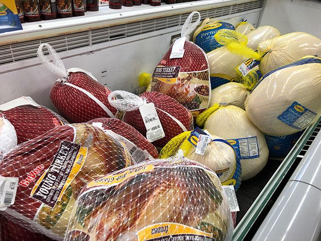 The average cost of a Thanksgiving dinner is lower this year, but still as much as 25% higher than it was before the pandemic hit. Turkey prices are down about 5.6%, according to the American Farm Bureau survey of prices. (DTN file photo by Elaine Shein) 