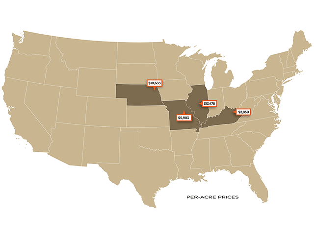 Per-acre prices of recent farmland sales. (DTN graphic)