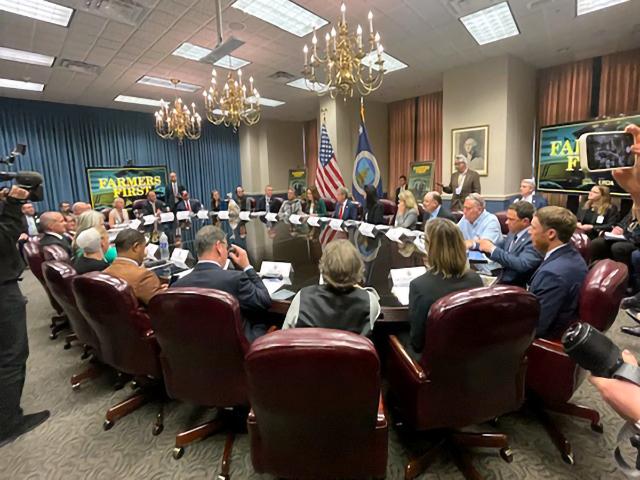 Agriculture Secretary Brooke Rollins released details on enrollment in disaster aid programs for 2023 and 2024 weather losses after a meeting with Gov. Jim Pillen of Nebraska, state agriculture officials, and farmers and ranchers from 11 states at USDA headquarters on Wednesday. (DTN photo by Jerry Hagstrom)