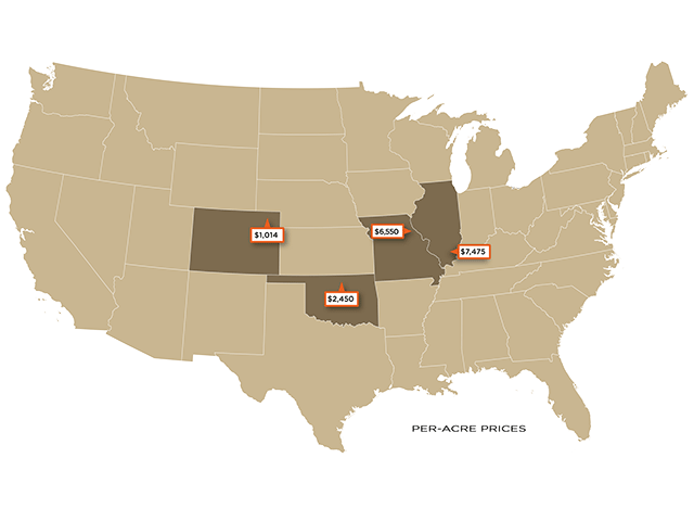 Per-acre prices of recent farmland sales. (DTN graphic)