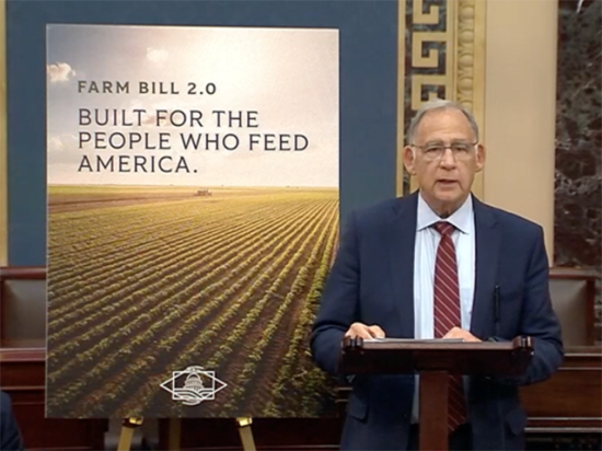 On the floor of the Senate, Chairman John Boozman, R-Ark., gives a speech Tuesday night after releasing the discussion draft of the Senate's farm bill. (Screenshot of Senate proceedings)