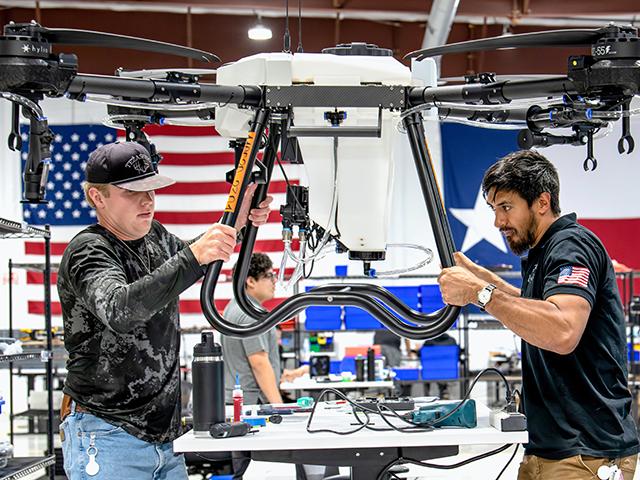 Hylio AgDrones embraces both its roots in Texas and in the United States. Its Houston-area plant can churn out 5,000 drones a year. (Joel Reichenberger)