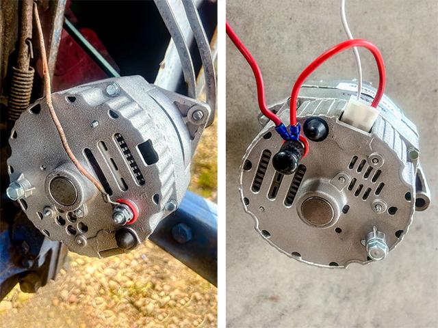 Two popular types of alternators are the one-wire alternator (left) and the three-wire alternator (right). (Steve Thompson)