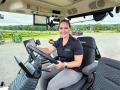 Katie Dehlinger behind the wheel of Fendt large ag equipment at an AgRevolution test-drive event. (Courtesy of AgRevolution)