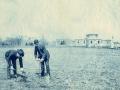 Professor Cyril Hopkins, right, and his assistant, James Pettit, take soil samples in the University of Illinois Morrow Plots in April 1904. Lessons are still being harvested from these fields. (Historic photo courtesy of the University of Illinois Archives)