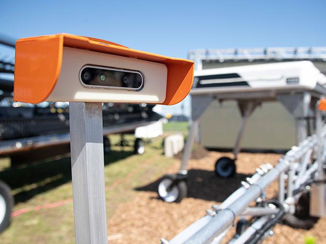 The Solinftec sprayer is laden with sensors, some to search for weeds and some to help it navigate through a field, day and night. (DTN/Progressive Farmer photo by Joel Reichenberger)