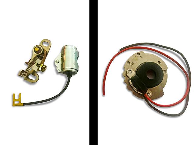 Conventional system with points (left), electronic ignition (right). (Steve Thompson)