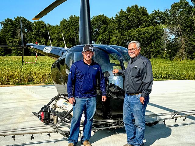 Missouri farmer Jay Buckman (left) started a crop spraying business to help diversify income opportunities. Nutrien Ag Solutions crop consultant Trent Tiemann (right) is a valuable resource for Buckman when making agronomic decisions. (Gregg Hillyer)