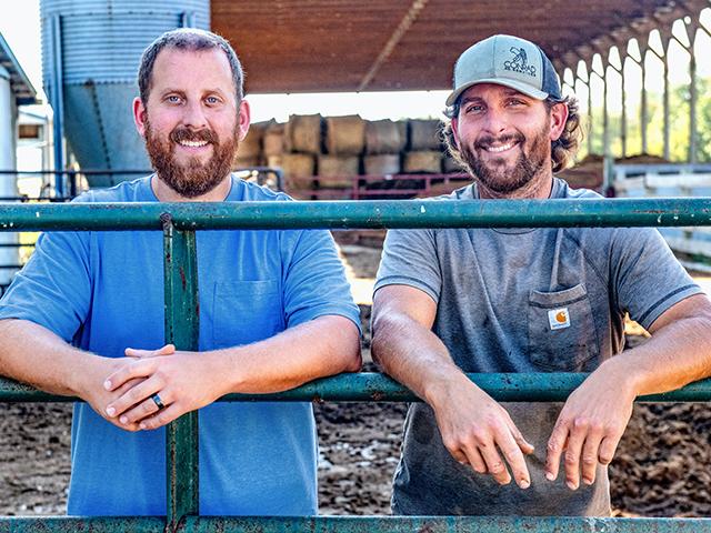 Brothers Caleb (left) and Jon Richer returned to their family&#039;s Indiana farm with a mission to make various improvements to their crop and cattle operation. (Joel Reichenberger)