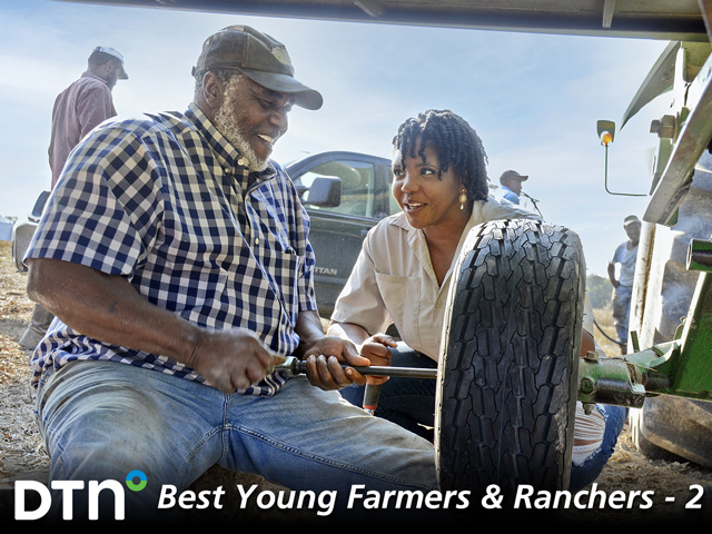 Christi Bland and her father, James Bland Jr., run the family rice and soybean operation together. (DTN/Progressive Farmer photo by Brent Warren)