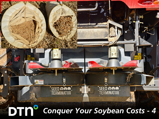 Weed seed destructors attached to combines, such as the Seed Terminator, are nearly 99% effective in destroying weed seeds that enter harvesters. This reduces weed seed banks and future weed pressure. (DTN/Progressive Farmer photos by Gregg Hillyer)