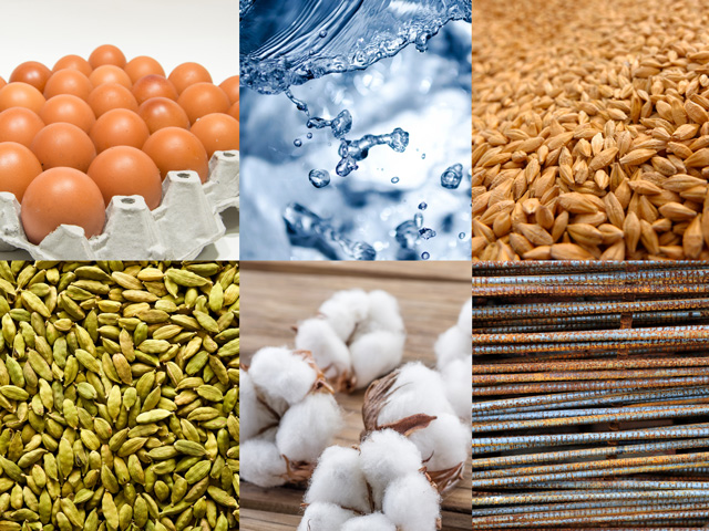 A commodity is any widely available, unspecialized good or substance that is interchangeable with all other samples of the same grade of the same substance, so cardamom and dry ice pellets are as much commodities as wheat and iron rebar. (Illustration by Elaine Kub)
