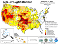 The U.S. Drought Monitor, such as this map in October, is written in a partnership between the National Drought Mitigation Center, USDA and NOAA. It is a combination of many factors, not just rainfall deficits. This includes dozens of indicators to draw classifications. (National Drought Mitigation Center graphic)