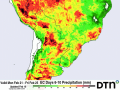 Rainfall forecast by the European Centre for Medium-Range Weather Forecasting model next week shows only spotty potential for good rainfall in Argentina and southern Brazil: 50 millimeters (in red) is roughly 2 inches. (DTN graphic)