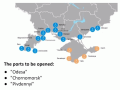 This map highlighting Ukrainian ports shows the three ports that have been allowed to open for grain exports. If the agreement holds, it would increase Ukraine&#039;s grain and oilseed exports by up to 4 mmt per month. In June, Ukraine exported about 2.17 mmt of grains, pulse crops and oilseeds, the most since the war began. (Image courtesy of Roman Grynshyn)