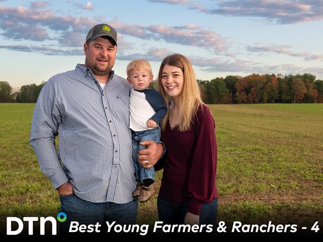 Brad Laack works long days managing his own acreage along with a large custom-farming business. His wife, Nicole, is a herdsman managing 1,500 dairy cows. Together, they are raising their son, Porter. (DTN/Progressive Farmer photo by Joel Reichenberger)