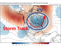 The polar vortex will make its return to North America next week as indicated in blue. This should force a storm track that will bring colder air deeper into the continent, though it may take some time. (Tropical Tidbits graphic)