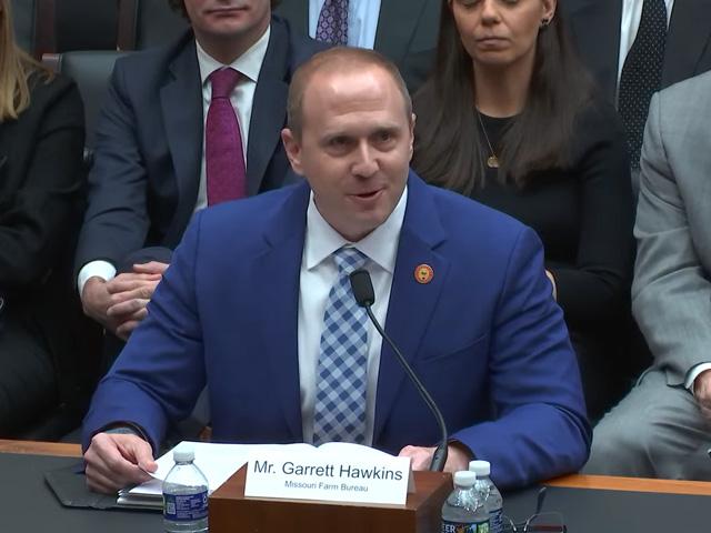 Missouri rancher Garrett Hawkins told a House subcommittee on Wednesday the new waters of the U.S. rule has created uncertainty for farmers and ranchers. (DTN screenshot)