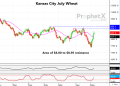The chart above is a daily chart of Kansas City July wheat showing four straight higher days, with KC July having rallied more than $1.25 from last week&#039;s low. (DTN ProphetX chart by Dana Mantini)