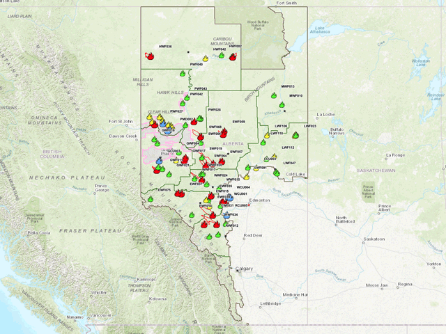 Several wildfires continue to burn across Alberta. This map was as of May 11. (Map courtesy of the Alberta Provincial Government)