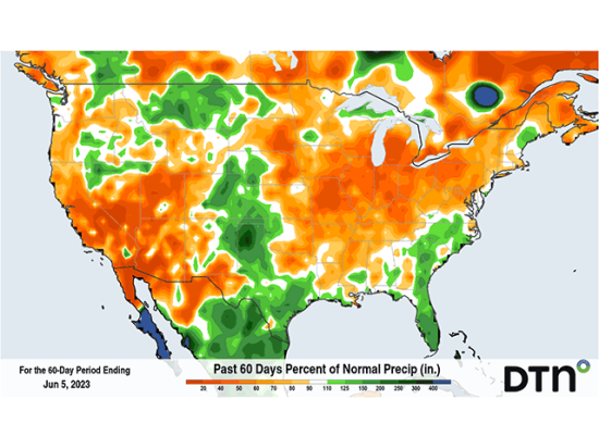 Precipitation during the last 60 days has been largely below normal across the entire Corn Belt outside of some small areas. (DTN graphics)