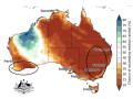 Key wheat production areas on both ends of Australia have a high probability of below-normal precipitation for the rest of this calendar year. (Australia Bureau of Meteorology graphic)