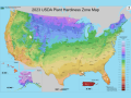 In the latest USDA Plant Hardiness Zone Map, much of the central U.S. has a half-zone migration northward due to warming conditions in the past 30 years. (USDA-ARS and Oregon State University graphic)