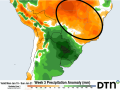The forecast rainfall from the ECMWF model for the third week of January is particularly dry for central Brazil. (DTN graphic)