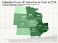 Average estimated per-bushel costs of production for corn in 2024, by state, taken from university Extension publications and additional assumptions. (Illustration by Elaine Kub)