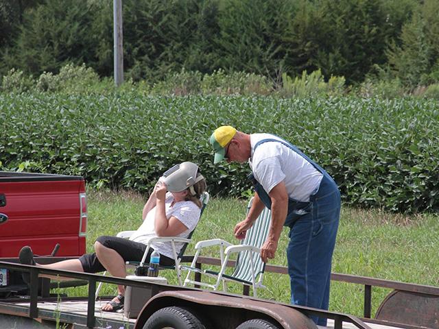 A welding helmet offers some eye protection during the total solar eclipse that crossed southeast Nebraska in 2017. However, double-check the shade number to make sure you have the best protection for April 8&#039;s eclipse. (DTN photo by Elaine Shein)