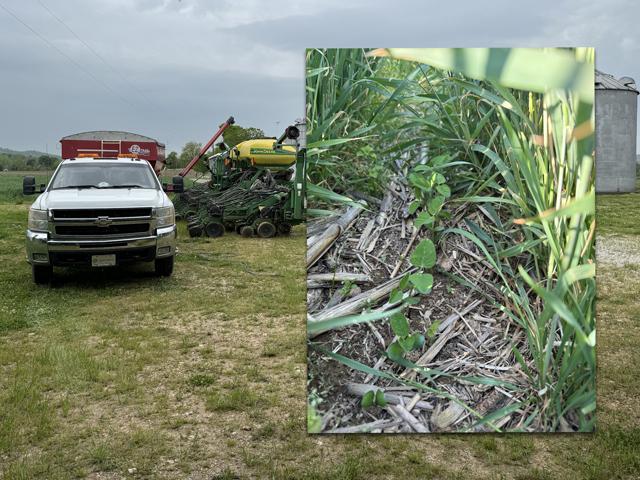 The planter has been parked on Quint Pottinger&#039;s farm in central Kentucky more than he&#039;d like this week. But a relay cropping experiment (see inset photo) already has soybeans up and looking good. (Photos courtesy of Affinity Farms)