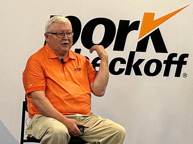 Ever.Ag economist Steve Meyer discusses the economics of pork production during a session at the 2024 World Pork Expo in Des Moines, Iowa. (DTN/Progressive Farmer photo by Jennifer Carrico)