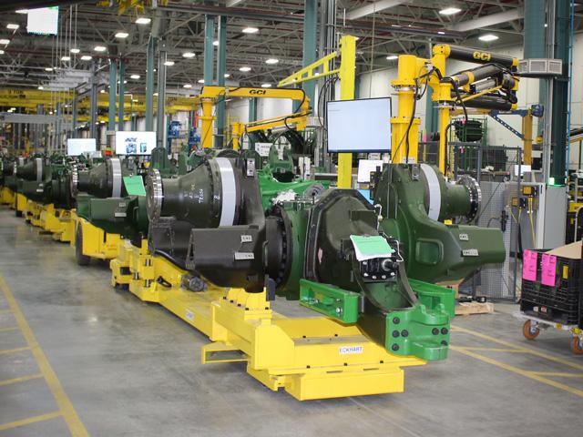 Despite layoffs and declining income, John Deere has since 2019 invested $2.5 billion in its U.S. facilities, such as this Waterloo, Iowa, line building Deere&#039;s new 9RX tractor. (Photo courtesy of John Deere)