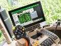 John Deere&#039;s AutoTrac Vision 2.0 ensures the sprayer wheels remain centered within each row at a maximum speed of 22 mph. A cab-mounted stereo camera array is capable of detecting crop heights as low as 4 inches and can manage crops of up to 90% canopy coverage. (Photo courtesy of John Deere)