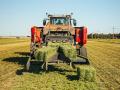 Massey Ferguson did bring a new machine to the 2025 Commodity Classic. Its 9,600-pound SB.1436DB small, square double baler is the first OEM baler that produces two rows of bales per pass. (Photo courtesy of Massey Ferguson)