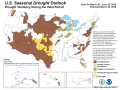 Most of the Western Corn Belt is in a region with either developing or increasing drought in the latest Climate Prediction Center outlook through the end of June. Affected areas accounted for approximately 40% of total U.S. corn production in 2024. (NOAA graphic)
