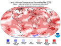 Land and ocean temperature rankings in the "much warmer than average" and "record warmest" categories were dominant around the world in March 2025. (NOAA/NCEI graphic)