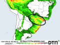 Limited rainfall is forecast in south-central Brazil but may be locally heavy as forecast by the European model. (DTN graphic)