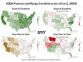 Pasture and range conditions this week show areas of concern are mostly in Nebraska, Montana and the Southwest region. (DTN graphics by Kathy Myers)
