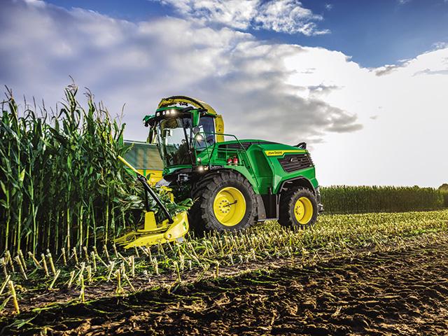Deere is introducing its new F8 and F9 series self-propelled forage harvesters with new technologies. (DTN image courtesy John Deere)