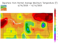 High temperatures from mid-April to mid-June in northeastern North Dakota and northwestern Minnesota averaged 4 to 5 degrees Fahrenheit above normal, including 99 F on May 11 which is 29 degrees above normal. (High Plains Regional Climate Center graphic)